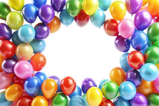 Marco de globos de colores aislados sobre un fondo transparente