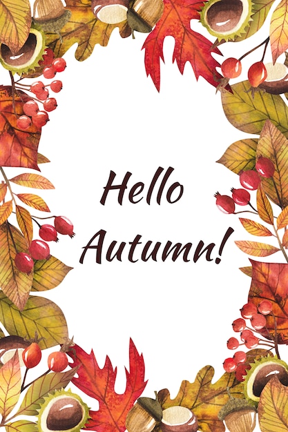 PSD marco de hojas de otoño pintadas por acuarela