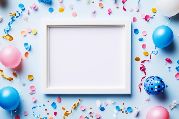un marco de imágenes con confeti colorido y un marco blanco