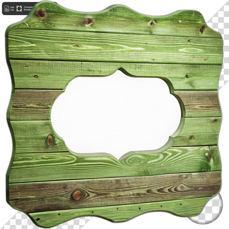 PSD un marco de madera verde con un agujero en el medio que dice x