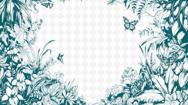 Un marco de mariposas y plantas