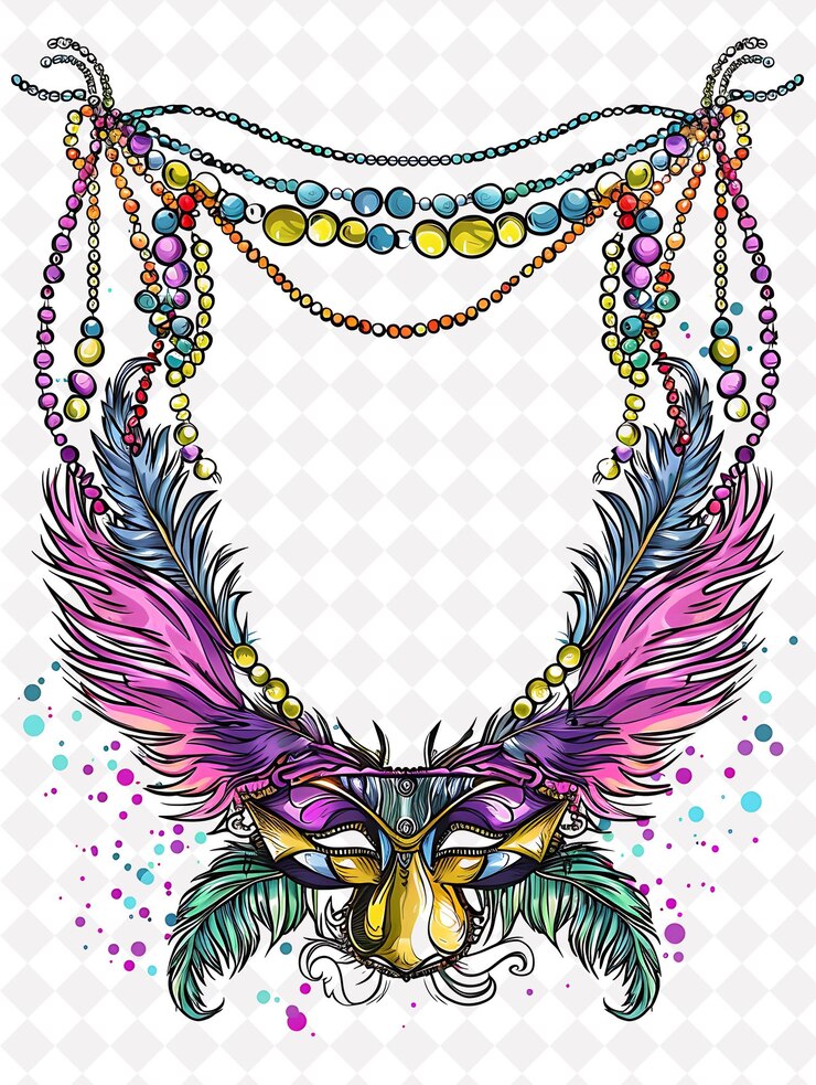 PSD marco de máscara de mardi gras con cuerda de boa de pluma y colorido b diseño de fondo creativo png