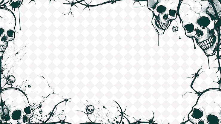PSD marco metálico con cuerdas de alambre de púas y decoraciones de cráneo l png diseño de fondo creativo