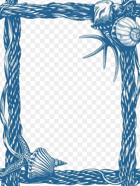 PSD marco de mimbre con cuerdas de macram y adornos de conchas de mar psd textura borda arte diseño collage