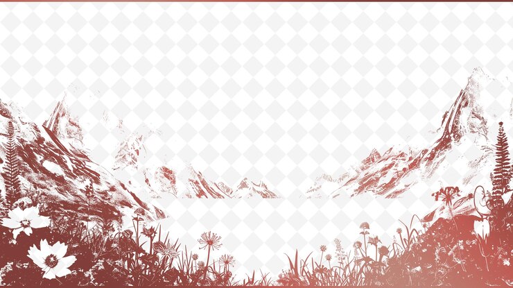 PSD marco de montaña nevada con flores alpinas y gorra de nieve diseños creativos de arte vectorial de la naturaleza