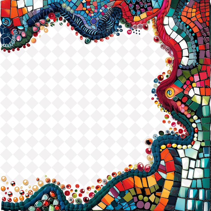 PSD marco de mosaico artístico con hilo de colores y cuentas de vidrio lea png diseño de fondo creativo