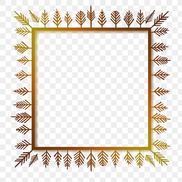 PSD marco de oro con las hojas en un fondo transparente
