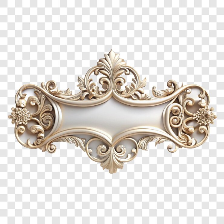 un marco de oro con un patrón de flores en un fondo transparente