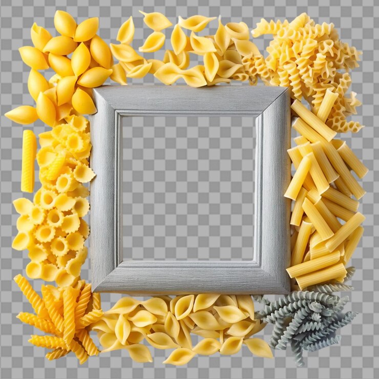 PSD marco de pasta italiana mezclada con diferentes ingredientes sobre un fondo transparente