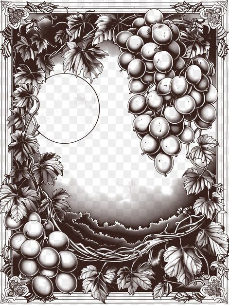 Marco de pintoresco paisaje de huerto con una luna llena y frutas maduras tatuaje de contorno cortado por cnc
