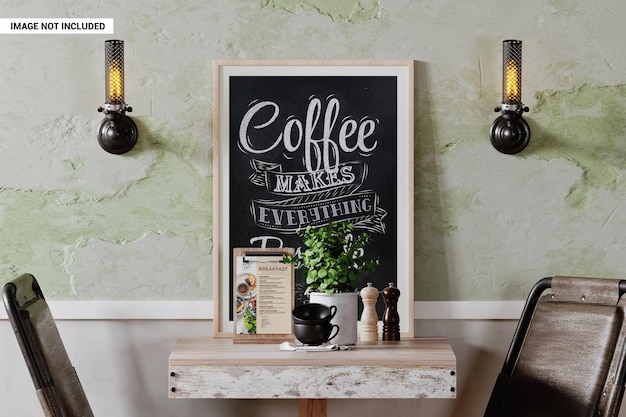 Marco de póster de café retro con maqueta de soporte de menú