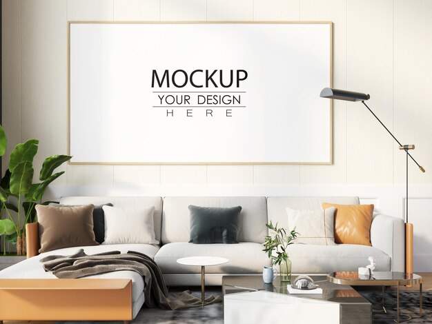 Marco de póster en la sala de estar Mockup