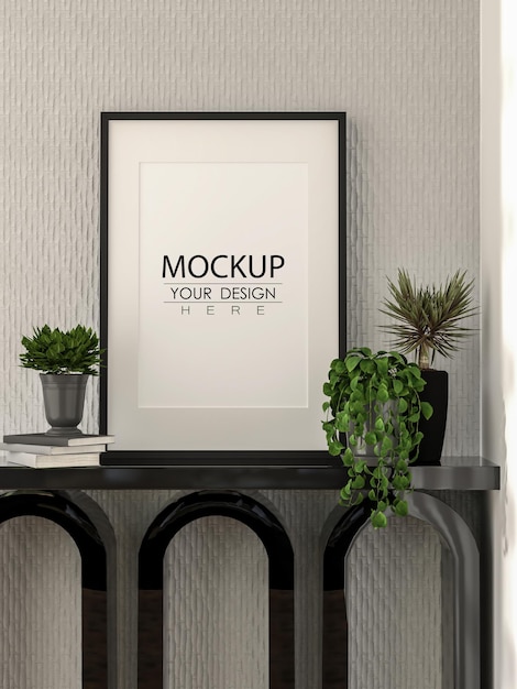 Marco de póster en la sala de estar Psd Mockup