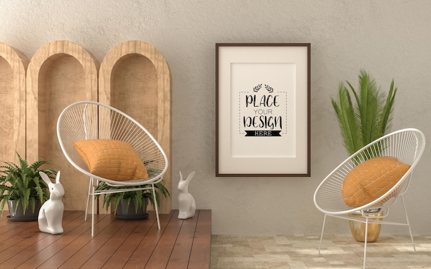 Marco de póster en la sala de estar Psd Mockup