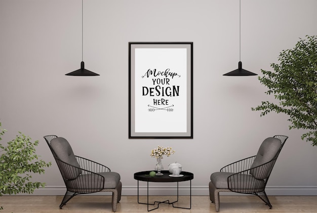 Marco de póster en salón Psd Mockup