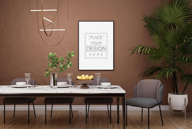 Marco de póster en salón psd mockup