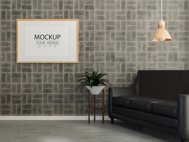 Marco de póster en salón Psd Mockup