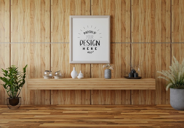 Marco de póster en salón Psd Mockup