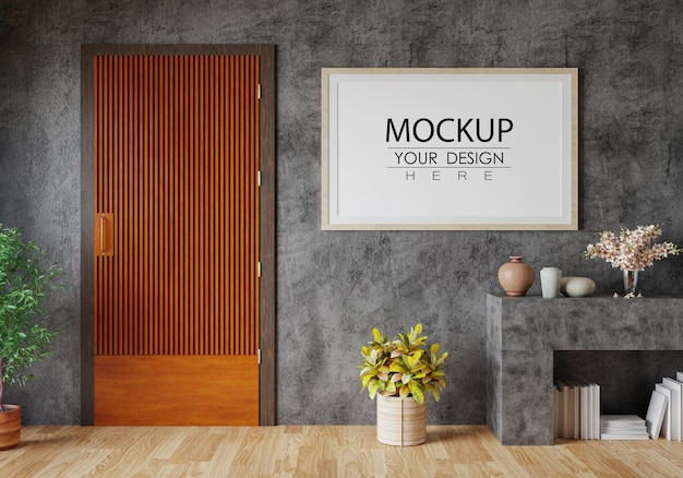 Marco de póster en salón Psd Mockup