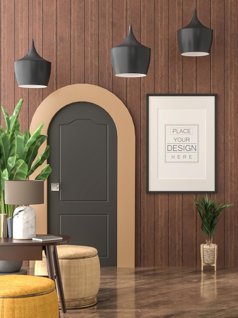 Marco de póster en salón Psd Mockup