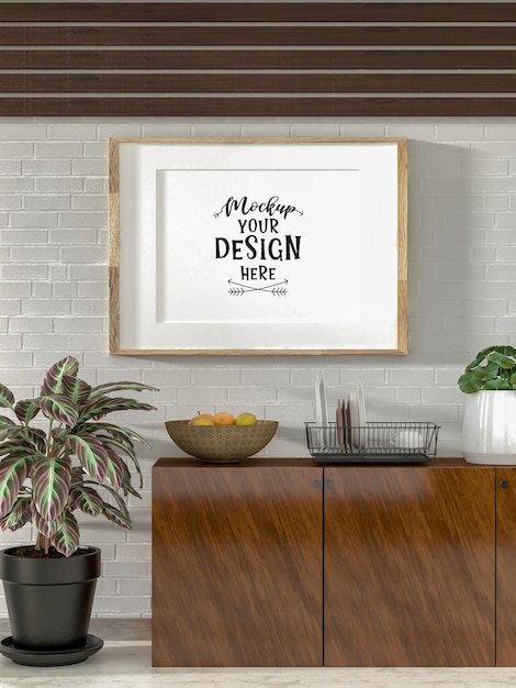 Marco de póster en salón Psd Mockup