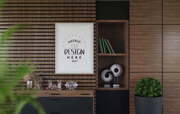 Marco de póster en salón Psd Mockup