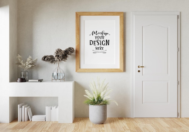 Marco de póster en salón psd mockup