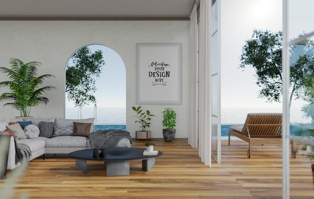 Marco de póster en salón Psd Mockup