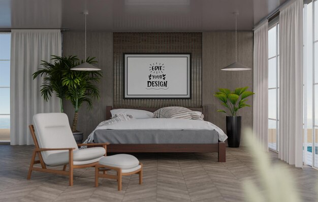 Marco de póster en salón Psd Mockup