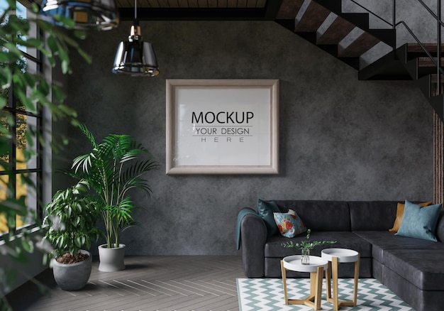 Marco de póster en salón Psd Mockup