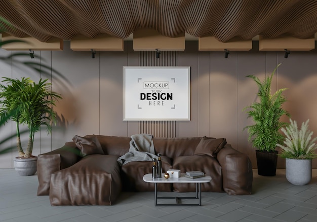 Marco de póster en salón Psd Mockup