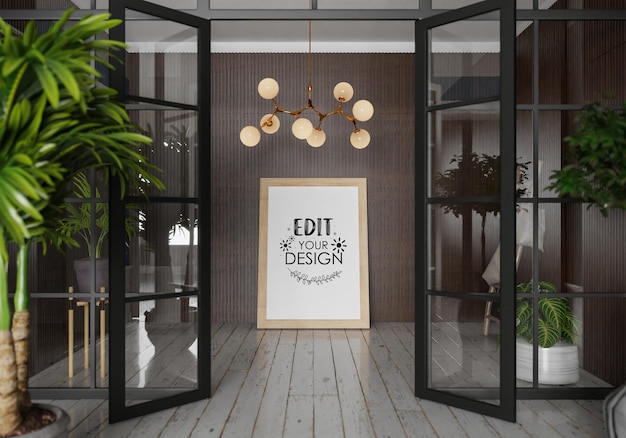 Marco de póster en salón Psd Mockup