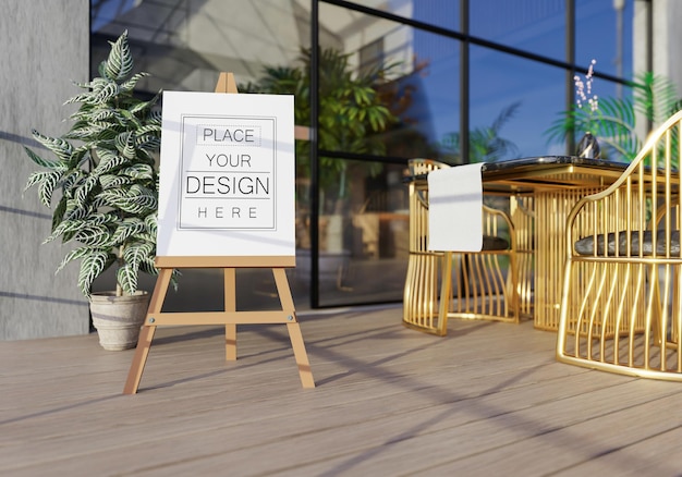 Marco de póster en salón psd mockup