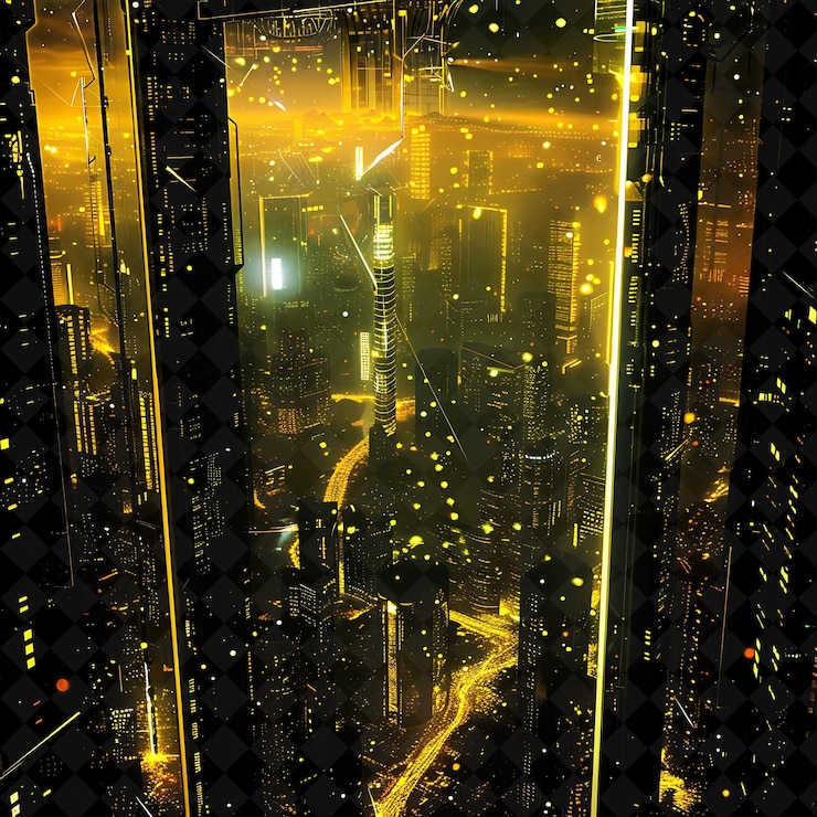 PSD marco de rascacielos cyberpunk png con el logotipo de kusama futuristic skysc y2k forma de neón en fondo oscuro