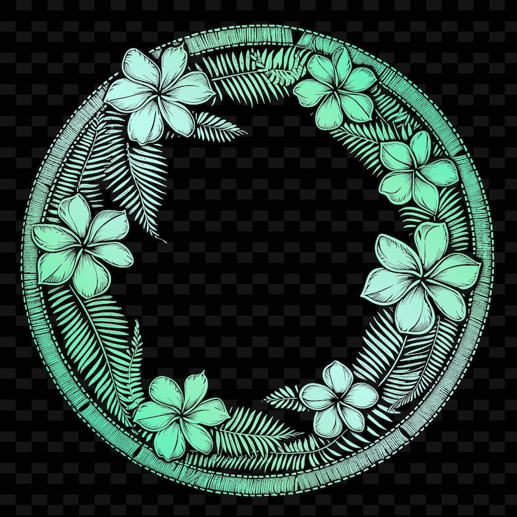 PSD marco de ratán envuelto con flores de plumeria y decoración de helecho diseños creativos de arte vectorial de la naturaleza