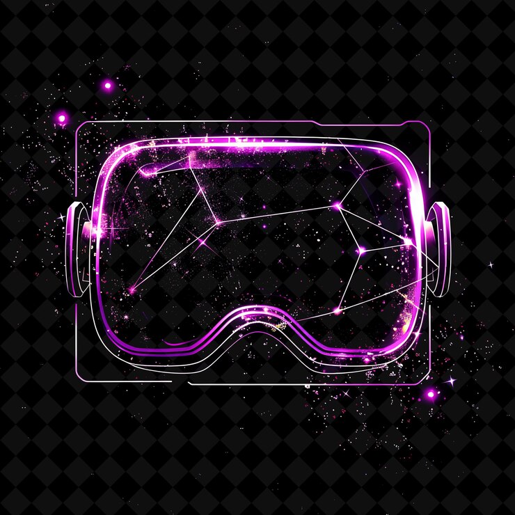 PSD marco de realidad virtual png con gafas vr del logotipo stellar y forma de neón const y2k en fondo oscuro