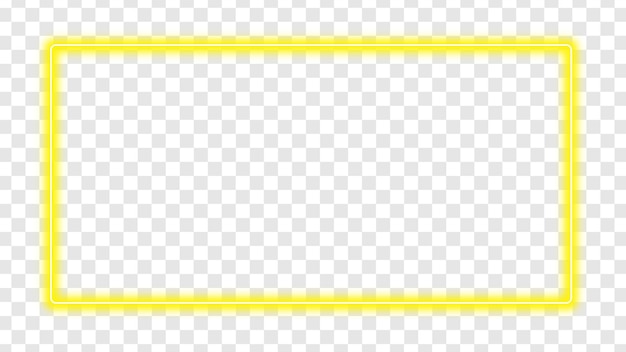 Marco rectangular amarillo de neón Luz de brillo dirigida sobre un fondo transparente