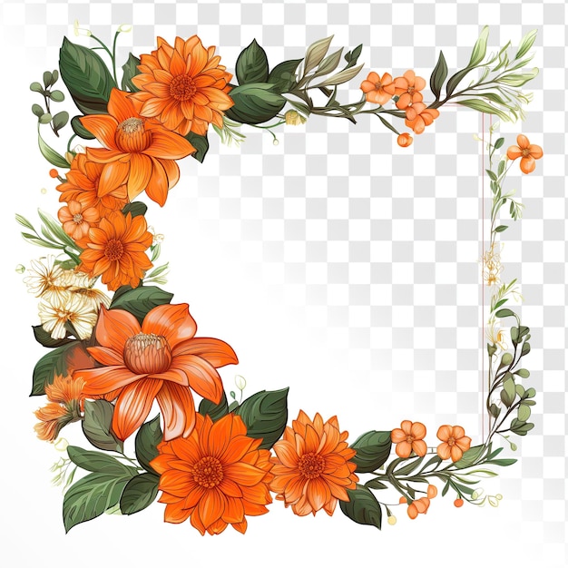 Marco rectangular con elementos florales y hojas de naranja