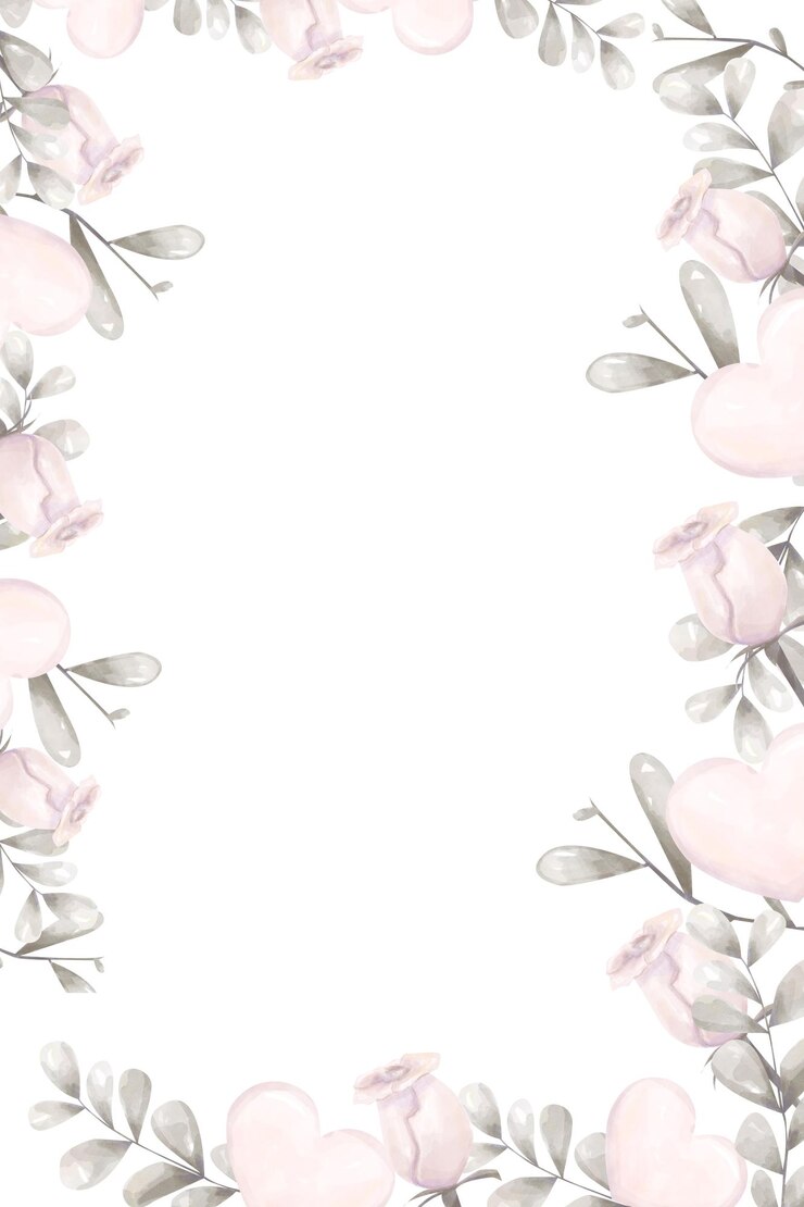 PSD marco rectangular floral vertical con rosas rosas hojas plateadas corazones rosas acuarela digital