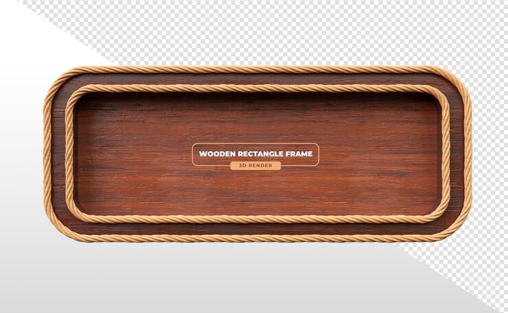 PSD marco rectangular de madera con borde de cuerda renderizado en 3d