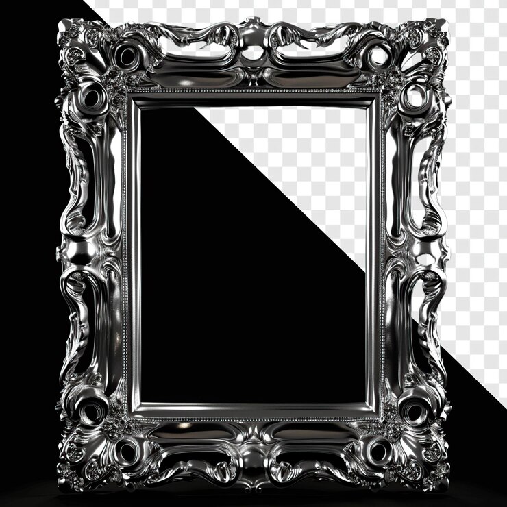 PSD marco rectangular plateado de alta definición 3d realista con fondo transparente