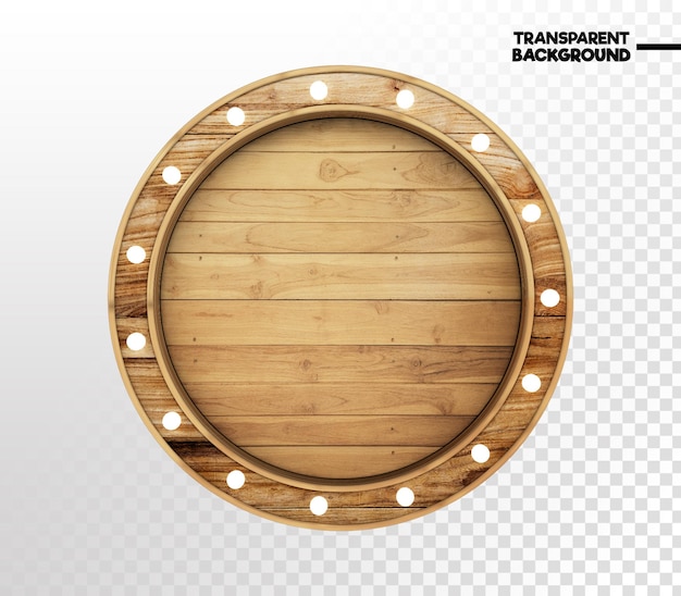 Marco redondeado con luces y madera en render 3d realista