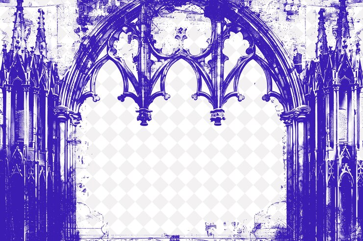 PSD marco de renacimiento gótico con arcos puntiagudos y gárgolas diseños abstractos creativos png