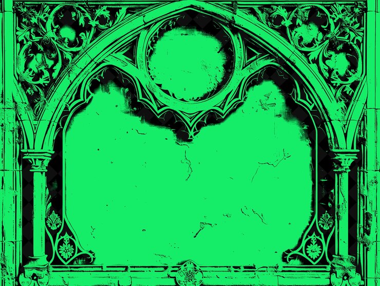 PSD marco de renacimiento gótico con arcos puntiagudos y tréboles diseños abstractos creativos png