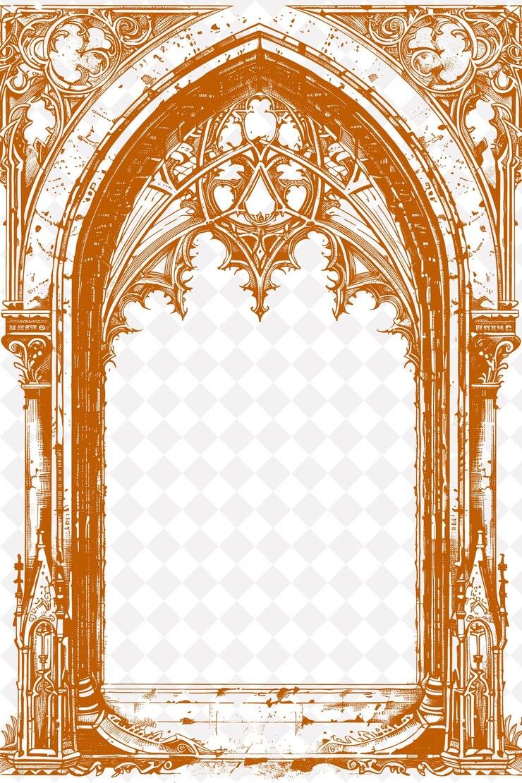 PSD marco de renacimiento gótico con arcos puntiagudos y tréboles diseños abstractos creativos png