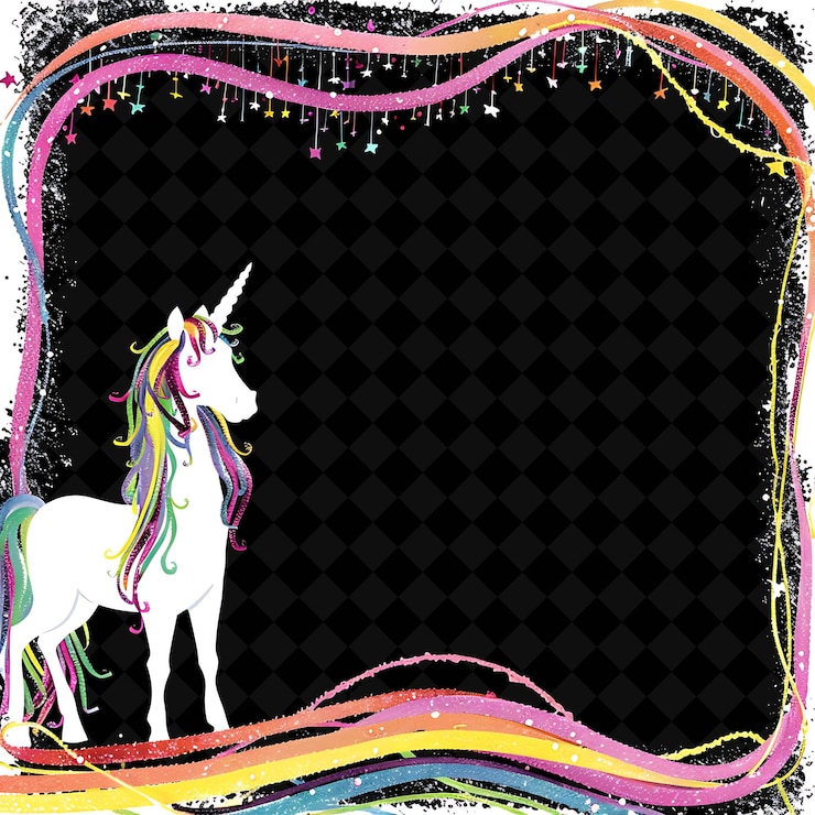 PSD marco de resina con cuerdas de hilo de color arco iris y unicornio de png diseño de fondo creativo