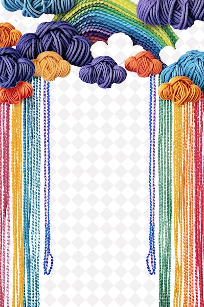 Marco de resina con cuerdas de hilo de colores arco iris y forma de nube PNG Diseño de fondo creativo