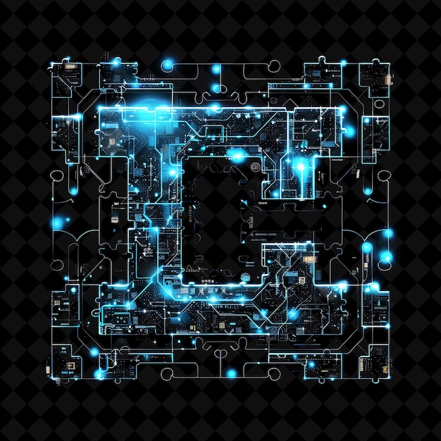 Marco de rompecabezas digital Png con piezas de rompecabeos del logotipo Zilliqa y forma de neón Enc Y2K en fondo oscuro
