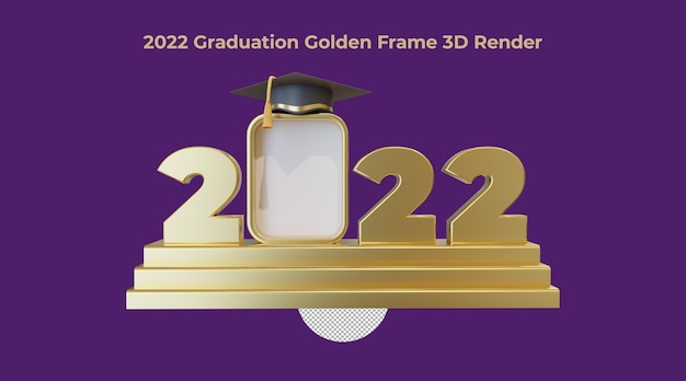 Marco de sombrero de graduación dorado 2022 render 3d