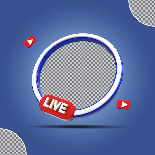 Marco de transmisión en vivo 3D en redes sociales azul